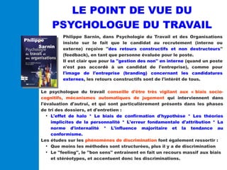 LE POINT DE VUE DU
PSYCHOLOGUE DU TRAVAIL
Philippe
Sarnin
Philippe Sarnin, dans Psychologie du Travail et des Organisation...