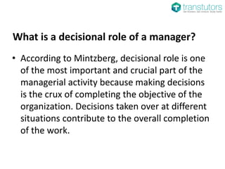 Decisional Role Of Management | Management