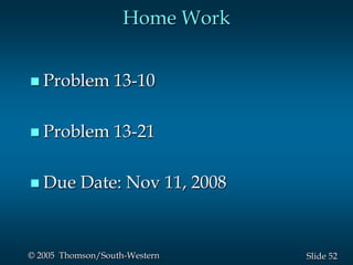 52Slide© 2005 Thomson/South-Western
Home Work
 Problem 13-10
 Problem 13-21
 Due Date: Nov 11, 2008
 