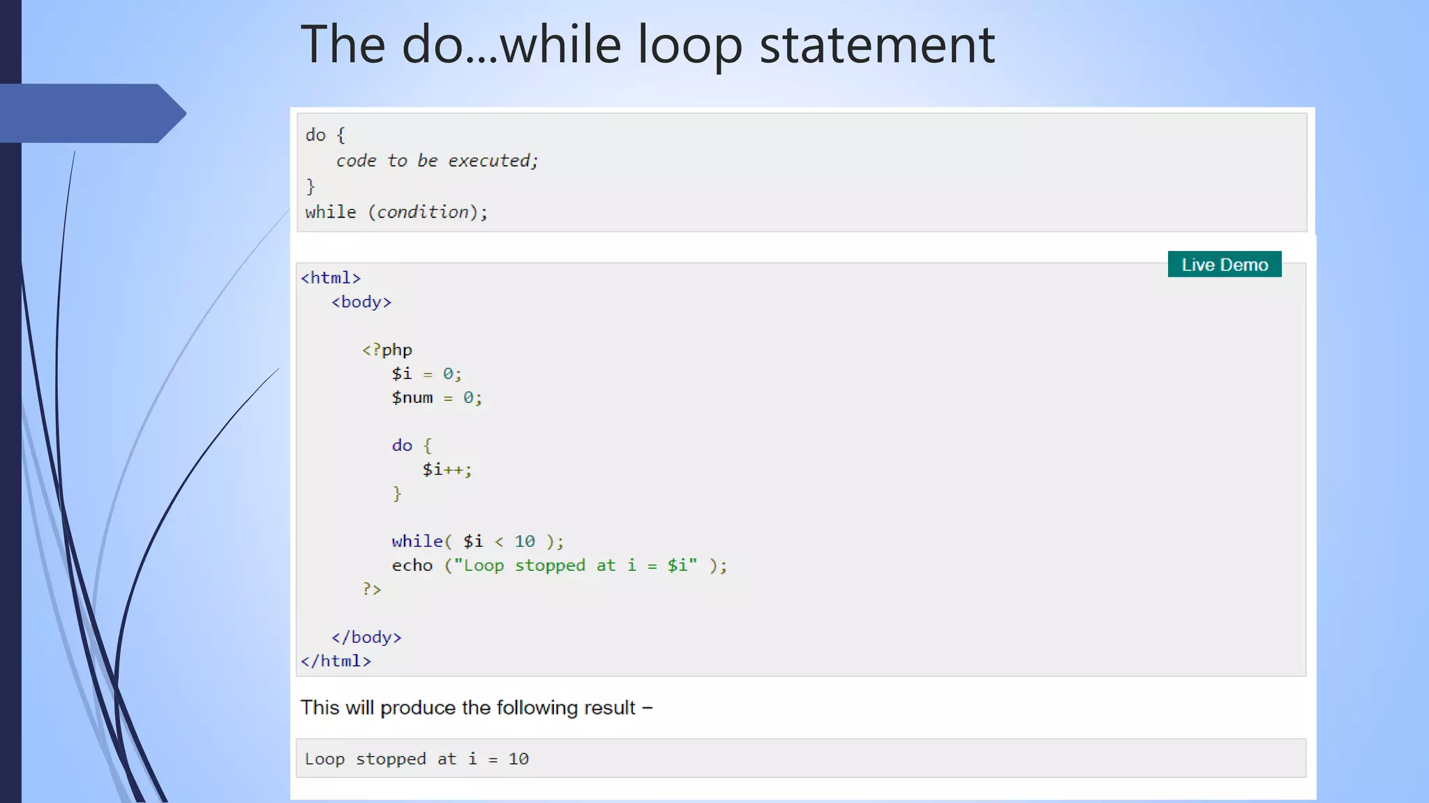 Decision and looping examples with php (WT) | PPTX