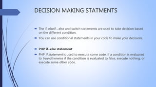 Decision and looping examples with php (WT) | PPTX