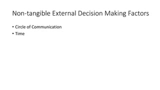 Non-tangible External Decision Making Factors
• Circle of Communication
• Time
 