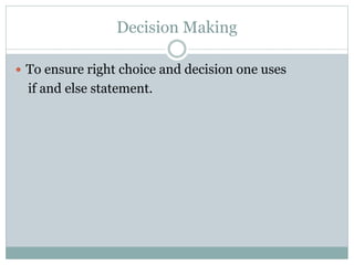 Decision making in JAVA | PPTX