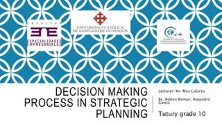 DECISION MAKING
PROCESS IN STRATEGIC
PLANNING
Lecturer: Mr. Max Galarza
By: Ayleen Roman, Alejandro
Garcia
Tutury grade 10
 
