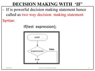 Decision makingandbranching in c | PPTX | Programming Languages | Computing