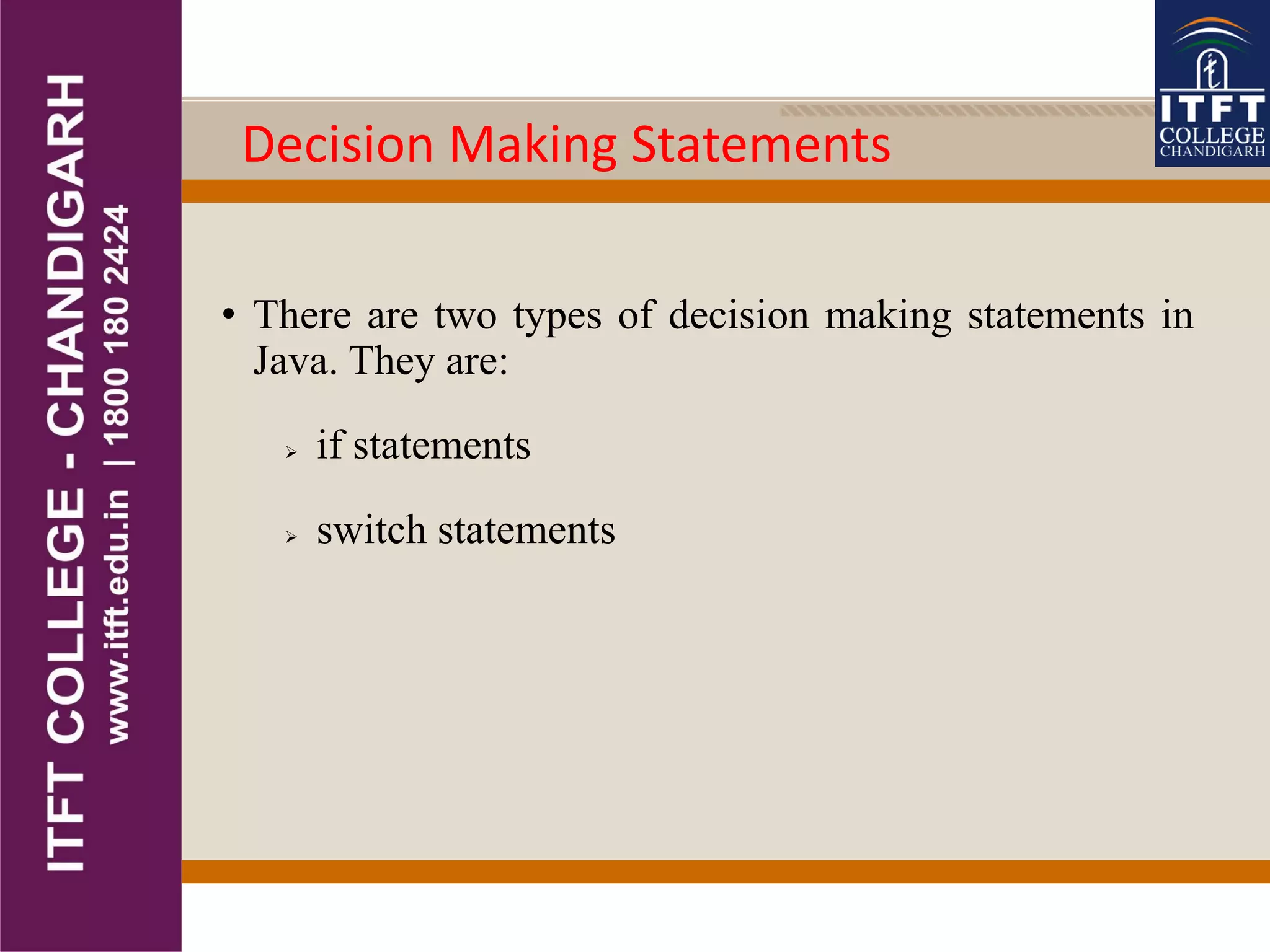 itft-Decision making and branching in java | PDF | Programming ...