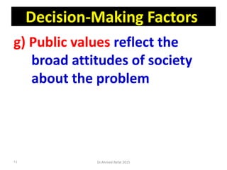 Decision-Making Factors
g) Public values reflect the
broad attitudes of society
about the problem
Dr.Ahmed-Refat 201594
 