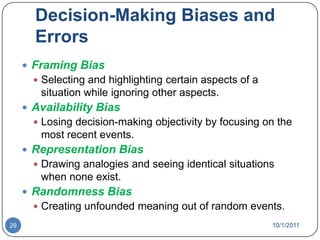Exhibit 1.6	Common Decision-Making Errors and Biases10/1/201126