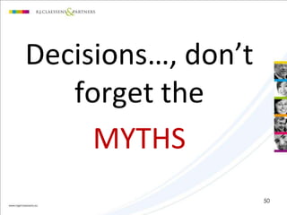 Decisions…, don’t 
forget the 
MYTHS 
50 
 