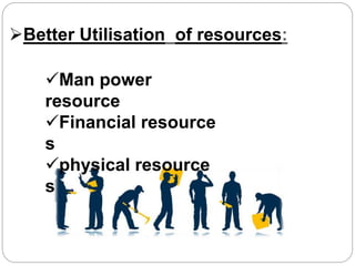 Better Utilisation of resources:
Man power
resource
Financial resource
s
physical resource
s
 