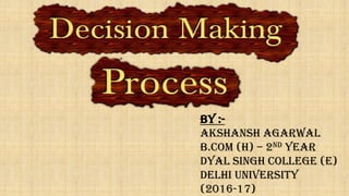 By :-
Akshansh Agarwal
B.Com (H) – 2nd year
Dyal singh college (E)
Delhi university
(2016-17)
 