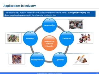 © Absolutdata 2014 Proprietary and Confidential 16
Applications in Industry
There could be a Ross in any of the industries where consumers have a strong brand loyalty and
deep emotional connect with their favorite products, like:
Automobiles
Cosmetics
CigarettesPackaged foods
Beverages
Relevance in
different
industries
 