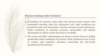 decision making under certainty uncertainty and risk
