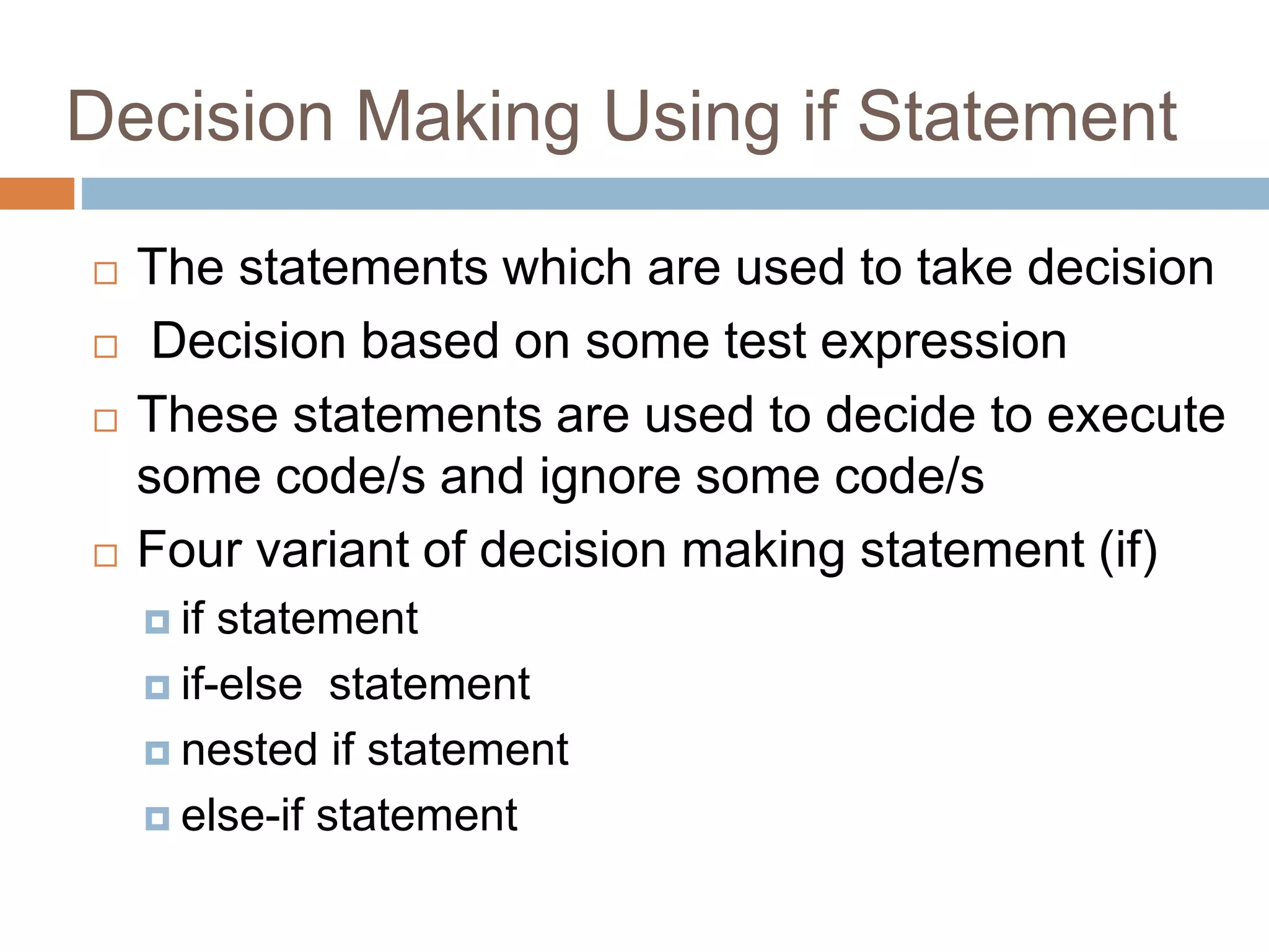 Decision making using if statement | PPT