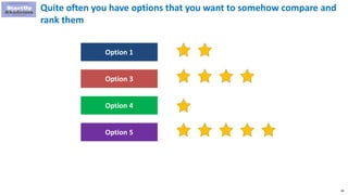 89
Quite often you have options that you want to somehow compare and
rank them
Option 1
Option 3
Option 4
Option 5
 