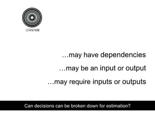 Can decisions can be broken down for estimation?
…may be an input or output
…may require inputs or outputs
…may have dependencies
 