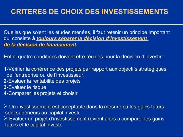 Decisions d’investissement et de financement