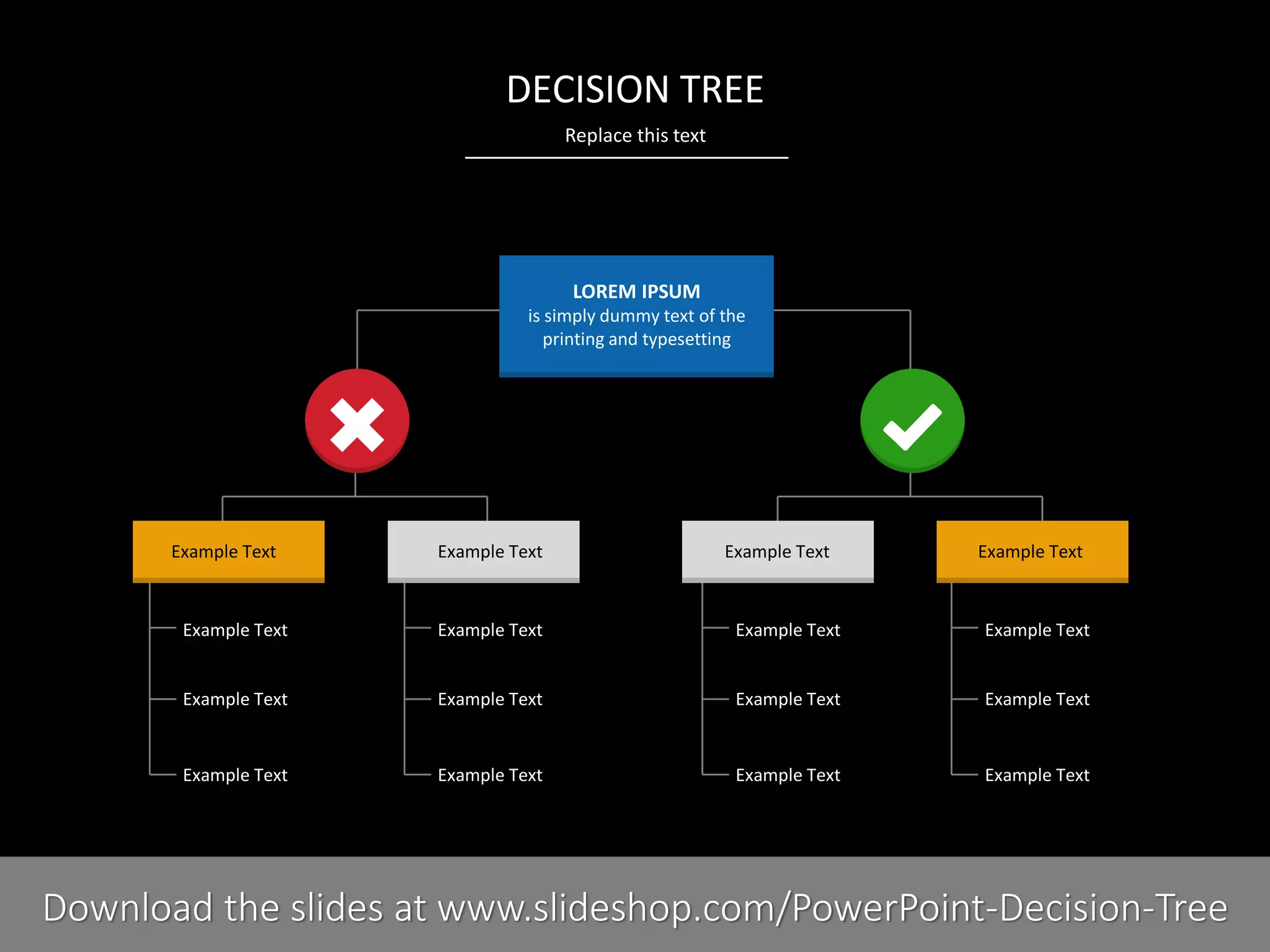 DECISION TREE
Replace this text

LOREM IPSUM
is simply dummy text of the
printing and typesetting

Example Text

Example Text

Example Text

Example Text

Example Text

Example Text

Example Text

Example Text

Example Text

Example Text

Example Text

Example Text

Example Text

Example Text

Example Text

Example Text

3I
COMPANY NAME
PRESENTER NAME
Download the slides at www.slideshop.com/PowerPoint-Decision-Tree

 