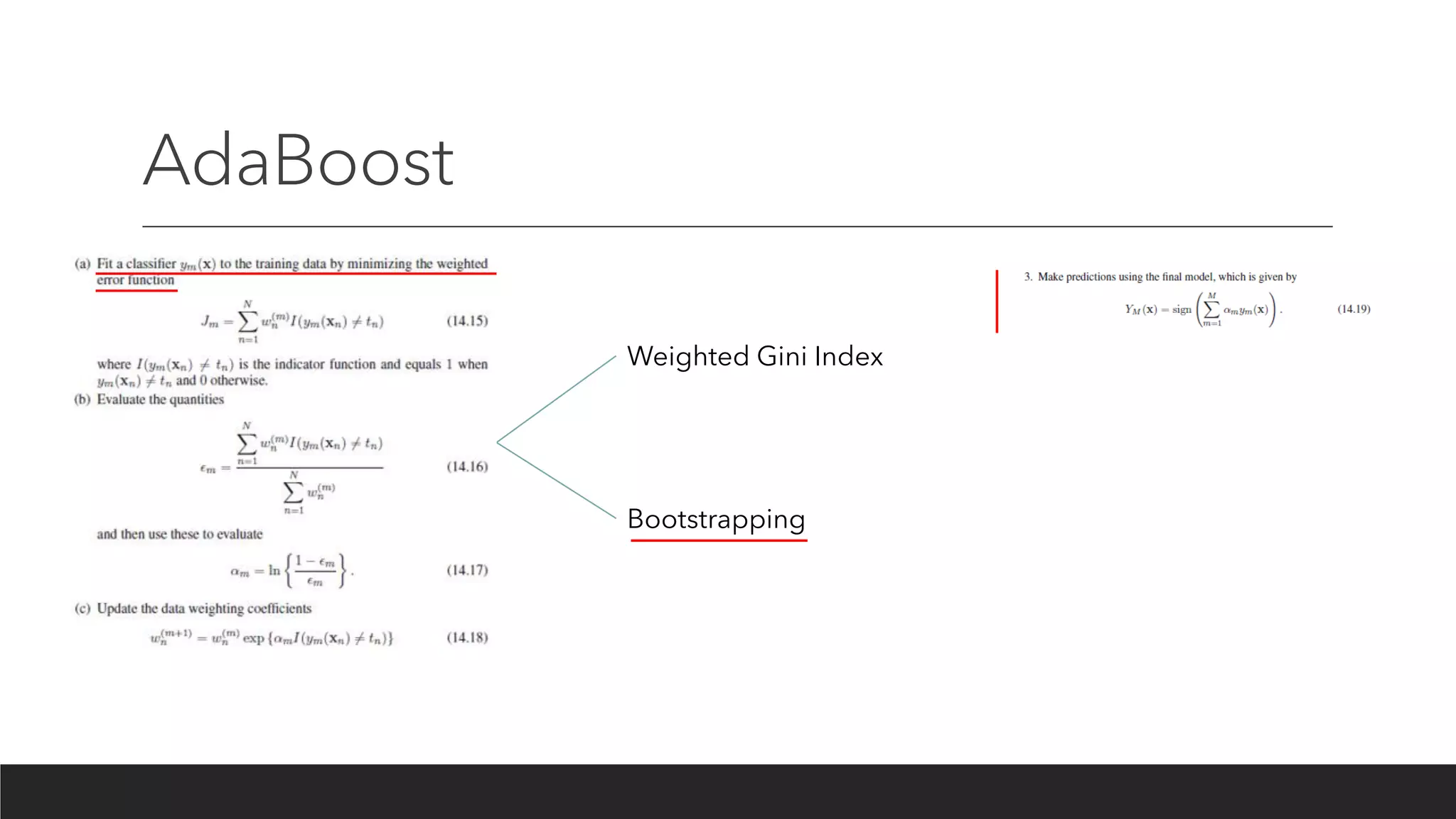 AdaBoost
Weighted Gini Index
Bootstrapping
 