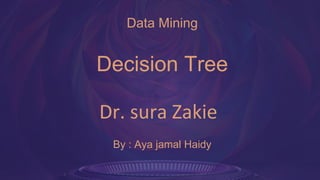 Dr. sura Zakie
By : Aya jamal Haidy
Data Mining
Decision Tree
 