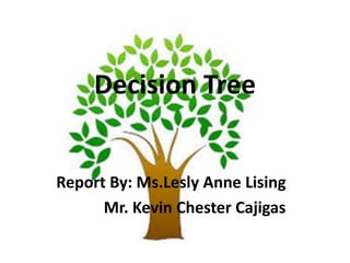 Decision Tree
Report By: Ms.Lesly Anne Lising
Mr. Kevin Chester Cajigas
 