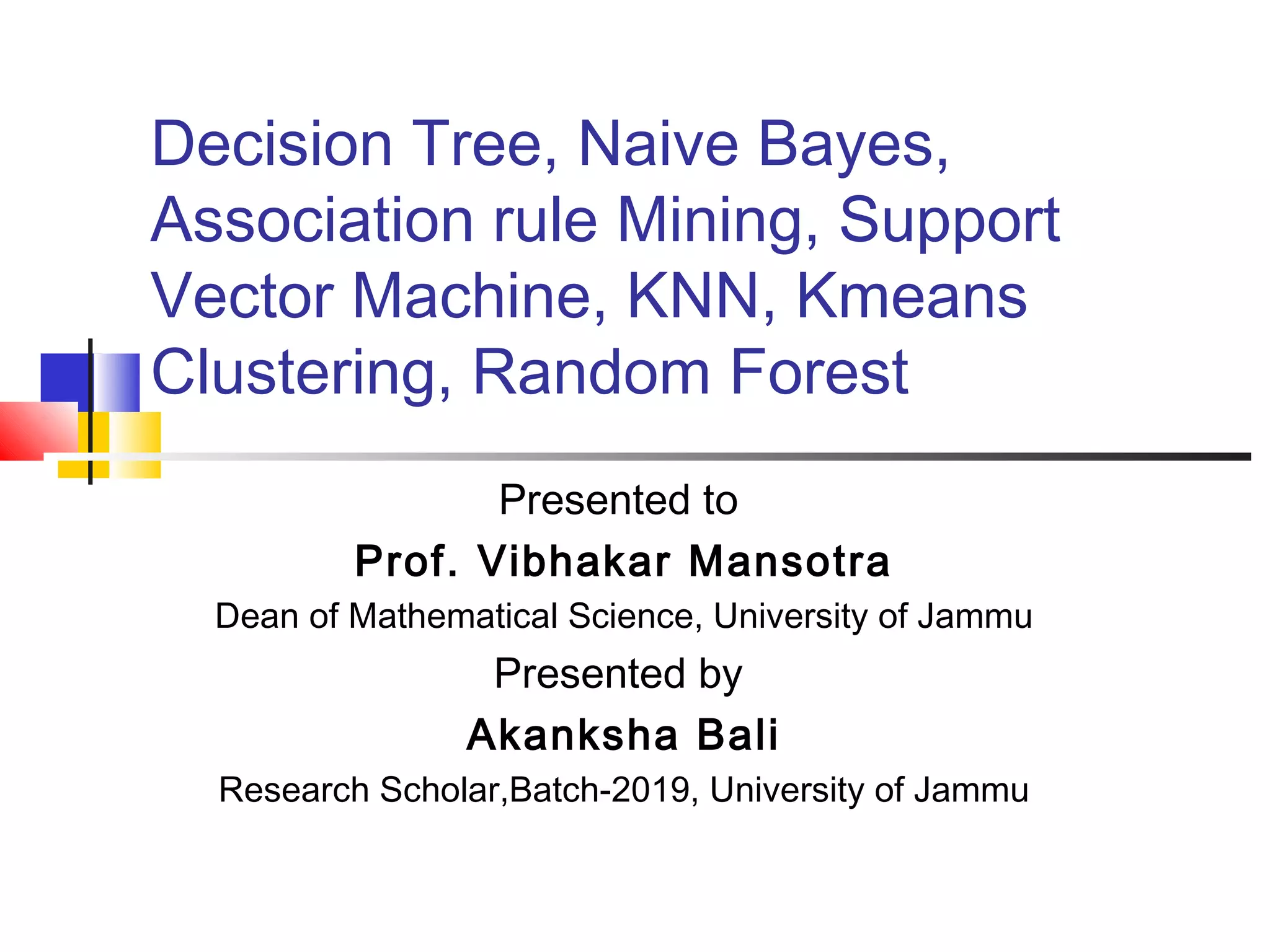 Decision Tree, Naive Bayes, Association Rule Mining, Support Vector ...