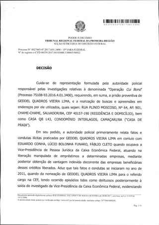 Decisão judicial da prisão de Geddel Vieira Lima