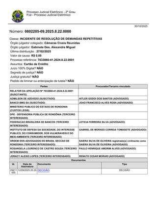 30/10/2025
Número: 0802205-09.2025.8.22.0000
Classe: INCIDENTE DE RESOLUÇÃO DE DEMANDAS REPETITIVAS
Órgão julgador colegia...