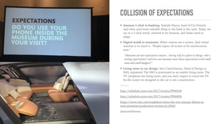 GETTING OUTSIDE THE STUDIO
In a panel consisting of executives from Pixar, Disney, and
Star Wars, a number of examples were shown where
inspiration from outside studio walls were critical in making
the ﬁnal products come to life.
➤ For Pixar’s movie Up, the team ﬂew to Venezuela and
borrowed the dreamlike landscape — in particular the
rock formations — for the terrain in Up.
➤ When Star Wars was being produced, the lighting eﬀects
was inspired by NASA’s photos of space.
➤ Monsters Inc., was the ﬁrst ﬁlm that involved hair. To
accurately model the movement of hair, the team dug into
the physics of how hair grows.
“Everyone knows how the physical world looks and works.
If we make it a little more believable, you would care more
about characters.” — Pixar
———
http://schedule.sxsw.com/2017/events/PP67537
 