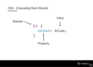 CSS - (Cascading Style Sheets)
h1 {
color: blue;
}
Value
Property
Selector
bit.ly/website-la
15
 