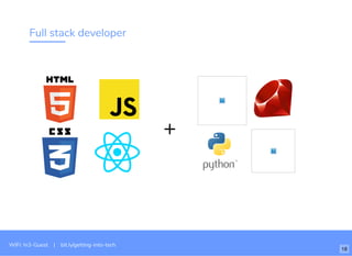 Full stack developer
+
WiFi: In3-Guest | bit.ly/getting-into-tech
18
 