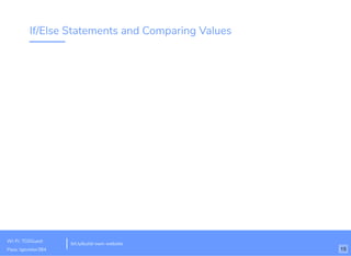 If/Else Statements and Comparing Values
bit.ly/build-own-website
Wi-Fi: TGSGuest
Pass: tgsvistor384 15
 