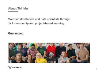About Thinkful
We train developers and data scientists through
1x1 mentorship and project-based learning.
 
Guaranteed.
4
 