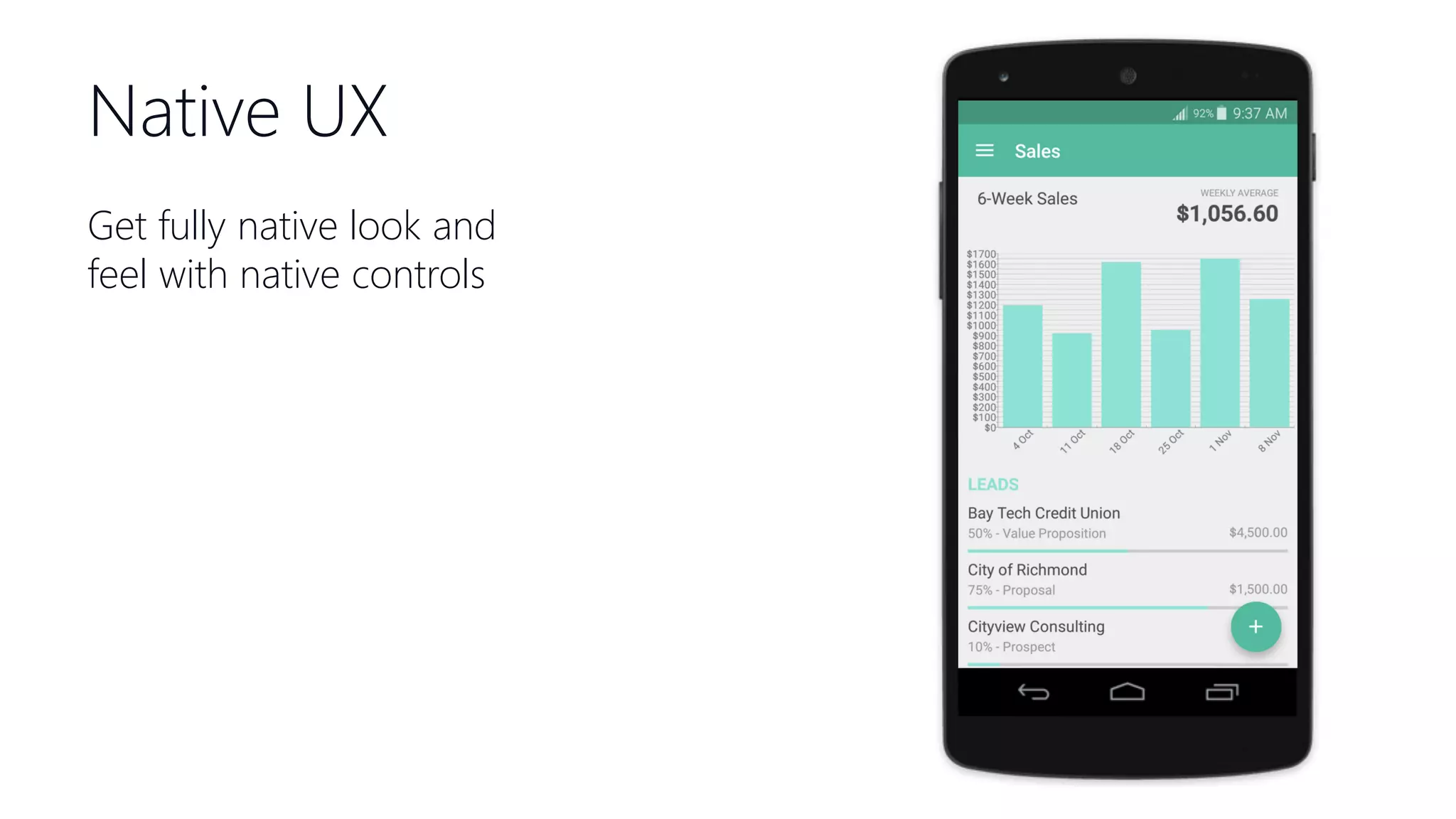 Get fully native look and feel with native controls Native UX 