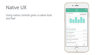 Using native controls gives a native look
and feel
Native UX
 