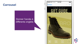 Donner l’accès à
différents onglets
Carrousel
 