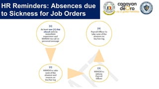 HR Reminders: Absences due
to Sickness for Job Orders