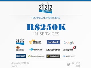 TECHNICAL PARTNERS



          R$250K
                 IN SERVICES




demoday.21212                        #21212
.com                                    DD
 