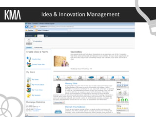 Idea & Innovation Management




Copyright 2011 © Knowledge Management Associates, LLC. All rights reserved.
 