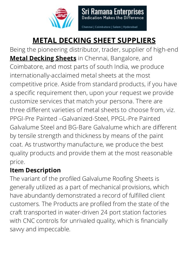 Decking sheet suppliers in Bangalore