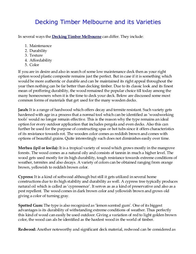 Decking timber melbourne and its varieties