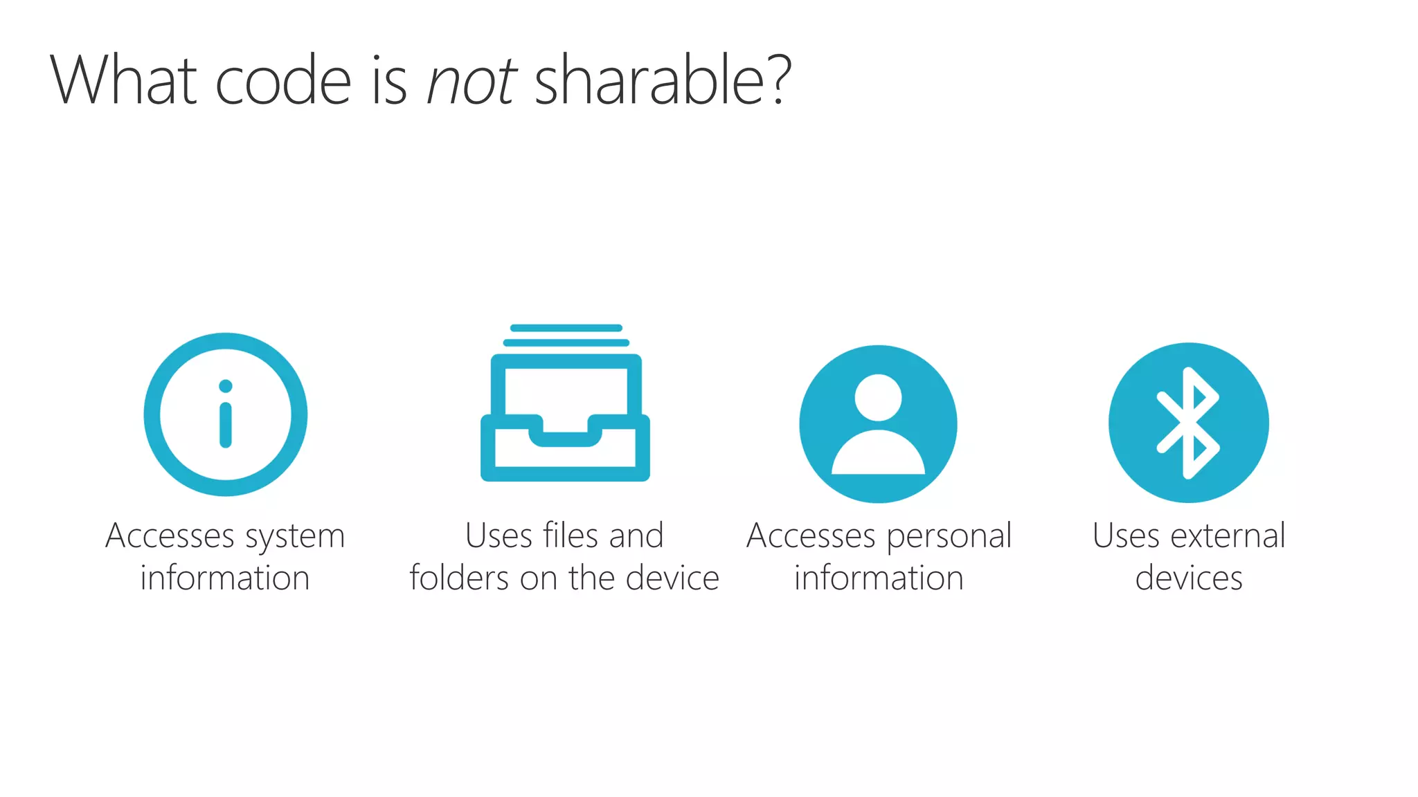 Accesses system information Uses files and folders on the device Accesses personal information Uses external devices 