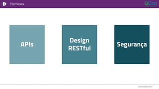 Premissas
APIs
Design
RESTful
Segurança
 