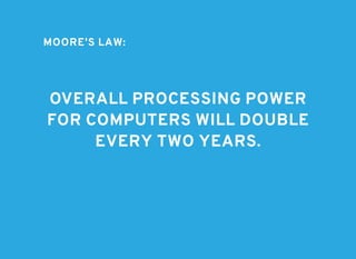 MOORE'S LAW:MOORE'S LAW:
OVERALL PROCESSING POWEROVERALL PROCESSING POWER
FOR COMPUTERS WILL DOUBLEFOR COMPUTERS WILL DOUBLE
EVERY TWO YEARS.EVERY TWO YEARS.
 