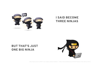 BUT THAT'S JUSTBUT THAT'S JUST
ONE BIG NINJAONE BIG NINJA
I SAID BECOMEI SAID BECOME
THREE NINJASTHREE NINJAS
http://www.viki.com/tv/1863c-ninja-segging-subbing-academy | http://www.woothemes.com/2010/07/training-ninjas-with-jon-hicks/
 