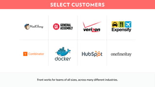 SELECT CUSTOMERS
Front works for teams of all sizes, across many different industries.
 