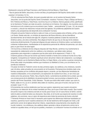 Declaración conjunta del Papa Francisco y del Patriarca Kiril de Moscú y Toda Rusia
“Que la gracia del Señor Jesucristo, e...