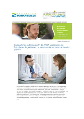 Compartimos la Declaración de APSA (Asociación de Psiquiatras Argentinos). La salud mental es parte de la salud pública