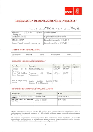 Acciones en REPSOL de Pedro Sánchez. Declaración de bienes - PSOE