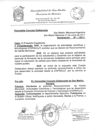 Declaración de Interés Municipal - San Martín